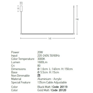 Lustra LED design liniar Meru auriu - Img 2