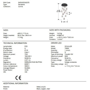 Lustra LED dimabila design modern Corina 12L negru/cupru 184578 universul-luminii.ro