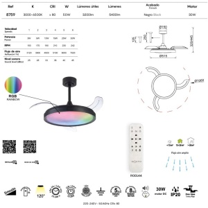 Lustra LED RGB CCT cu ventilator si telecomanda SIBERIA MA-8759 172318 universul-luminii.ro