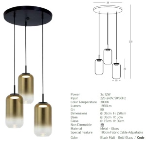 Lustra LED suspendata design decorativ Chloe 3L negru/auriu 153688 universul-luminii.ro