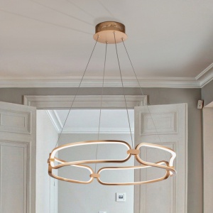 Lustra LED suspendata design ultra-modern, dimabila cu telecomanda, 60cm Colette auriu roze