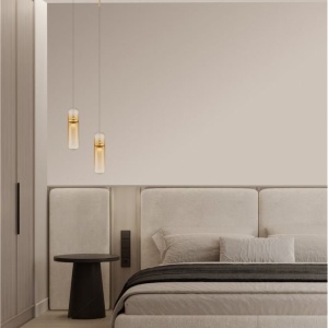 Lustra moderna cu 2 pendule LED, Metal, Auriu, Sticla, Amber, Norma 168888 universul-luminii.ro