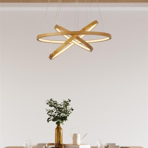 Lustra moderna cu 3 inele LED din bambus X Eternity 139278 universul-luminii.ro