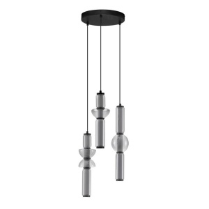 Lustra moderna cu 3 pendule LED, Metal, Negru, Sticla, Fumurie, Ulon