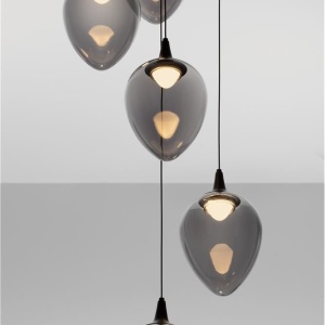 Lustra moderna cu 5 pendule LED, Metal, Sticla, Fumuriu, Nali 245158 universul-luminii.ro