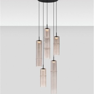 Lustra moderna cu 5 pendule LED, Metal, Sticla, Moca, SANO 168608 universul-luminii.ro