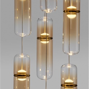 Lustra moderna cu 7 pendule LED, Metal, Auriu, Sticla, Amber, Norma 168898 universul-luminii.ro