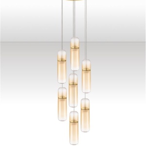 Lustra moderna cu 7 pendule LED, Metal, Auriu, Sticla, Amber, Norma 245488 universul-luminii.ro