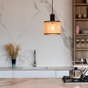 Lustra/Pendul decorativ cu cablu si stecher MAMBO 210 negru/ratan - Img 3