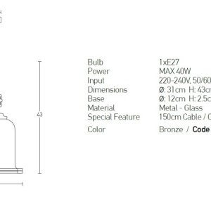 Lustra, Pendul design modern Cingu bronz - Img 3