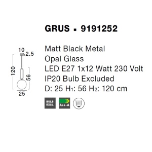 Lustra, Pendul modern Grus Matt Black 25cm 75428 universul-luminii.ro