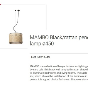 Lustra pendul moderna design natural MAMBO 45cm negru/ratan 64314-49 90678 universul-luminii.ro
