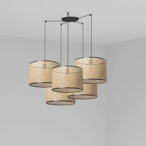 Lustra suspendata cu 5 pendule design natural MAMBO 45cm negru/ratan