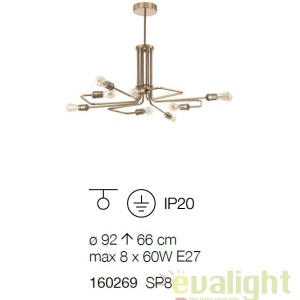 Lustra suspendata cu 8 brate, finisaj alama antic, TRIUMPH SP8 OTTONE 50008 universul-luminii.ro