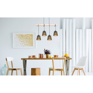 Lustra suspendata design modern ABLONA lemn 15451-4H GL 97378 universul-luminii.ro