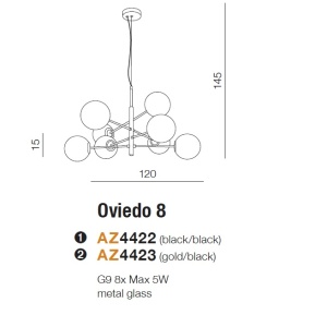 Lustra suspendata design modern OVIEDO 8 GO/BK - Img 5