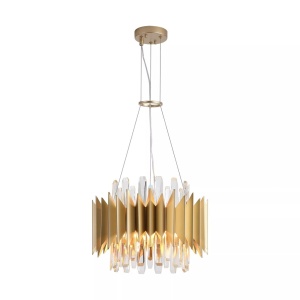 Lustra suspendata diametru 40cm, Belle 8Lt, metal auriu si cristale - Img 3