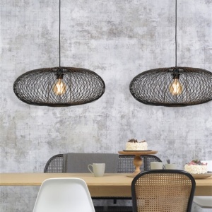 Lustra suspendata din bambus Cango negru, 60x25cm 196038 universul-luminii.ro