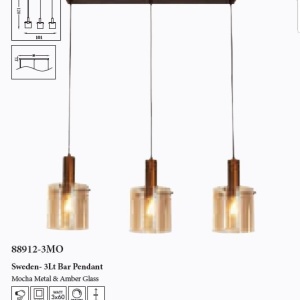 Lustra suspendata metal mocha, sticla amber Sweden 3L 623338 universul-luminii.ro