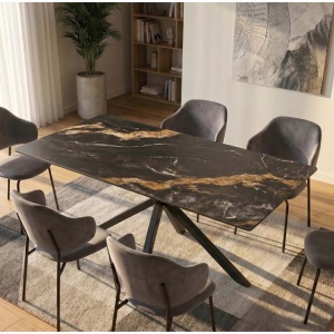 Masa dining cu blat ceramic GALAXIE Aurora Oro 160x90cm
