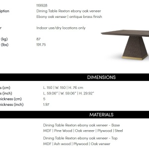 Masa dining design LUX Rexton 150x150cm, Ebony oak veneer - Img 4
