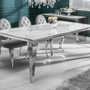 Masa dining eleganta Modern Barock 180cm, argintiu/ aspect de marmura - Img 5