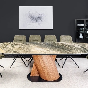 Masa extensibila ceramica bej taupe, furnir lemn de nuc ELEMENTS 180-260cm - Img 5