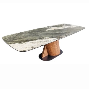 Masa extensibila ceramica gri taupe, furnir lemn de nuc ELEMENTS 180-260cm