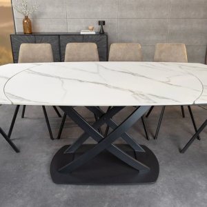 Masa extensibila cu design prin rotire Inception 130-190cm alb marmorat - Img 7