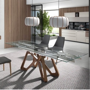 Masa extensibila deosebita design LUX Walnut-Glass 160-240x90cm