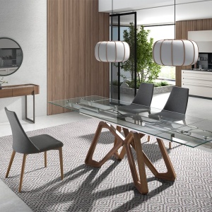 Masa extensibila deosebita design LUX Walnut-Glass 160-240x90cm - Img 3