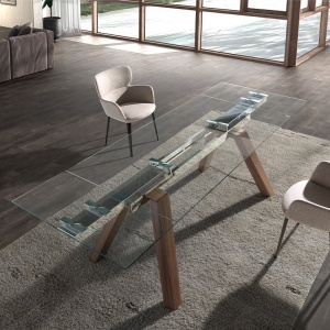 Masa extensibila deosebita design LUX Walnut-Glass 160-240x90cm - Img 4