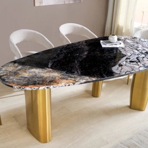 Masa Ovala, Metal, Auriu, Marmura, ORGANIC 200cm, A-46205 VC - Img 15