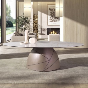 Masa ovala Porcelain Marble Taupe Steel 240x120cm