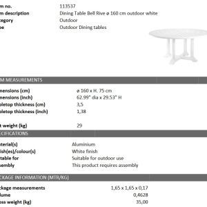 Masa pentru interior si exterior Bell Rive alb, 160cm 113537 HZ - Img 2
