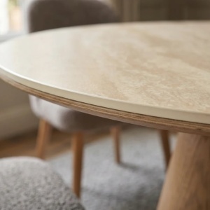 Masa rotunda Ceramica travertin, Furnir stejar, UNIQUE 120cm - Img 5