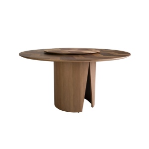Masa rotunda cu blat central pivotant design LUX Walnut 150cm - Img 4