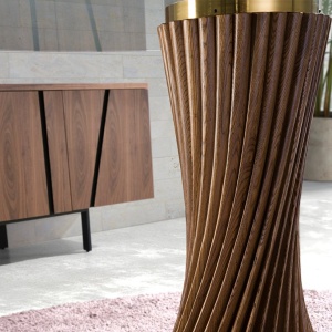 Masa rotunda design modern deosebit Glass and Walnut 130cm - Img 9