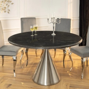 Masa Rotunda, Metal, Argintiu, Marmura Optic, ELEGANCIA 130cm, A-45899 VC - Img 3