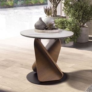 Masuta auxiliara rotunda Porcelain Marble Walnut