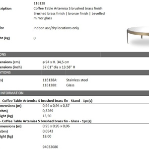 Masuta de cafea design LUX Artemisa S, alama periata 116138 HZ - Img 5