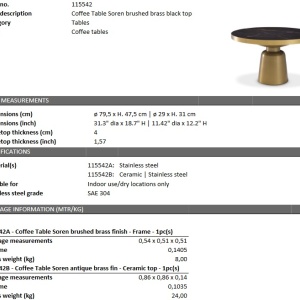 Masuta de cafea design LUX Soren, alama 115542 HZ - Img 4
