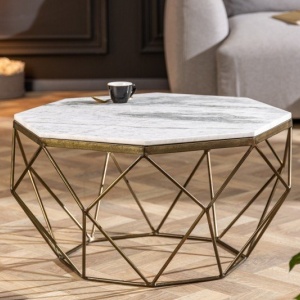 Masuta de cafea design minimalist Diamond 69cm, marmura alba - Img 4
