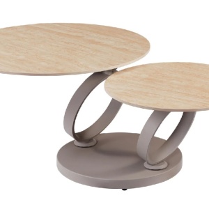 Masuta de cafea moderna cu doua blaturi rotative din ceramica DANCING RINGS 80-135cm - Img 2