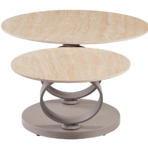 Masuta de cafea moderna cu doua blaturi rotative din ceramica DANCING RINGS 80-135cm - Img 12