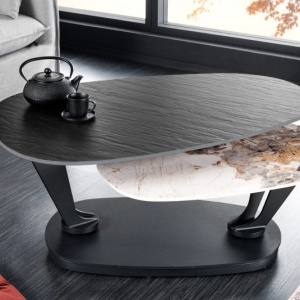 Masuta de cafea moderna cu doua blaturi rotative din ceramica Movement 160cm - Img 5