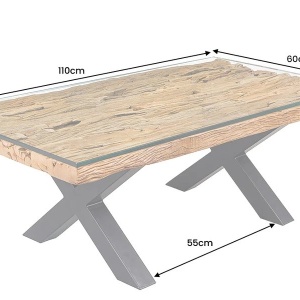 Masuta design high-tech din metal si lemn masiv, Barracuda 110cm - Img 3