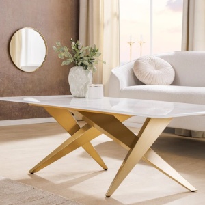 Masuta design modern, Metal, Auriu, Ceramica, Alb, ART LIVING 130cm, A-46204 VC - Img 6