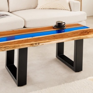 Masuta din lemn de salcam cu rasina epoxidica albastra LIQUID 110cm - Img 12
