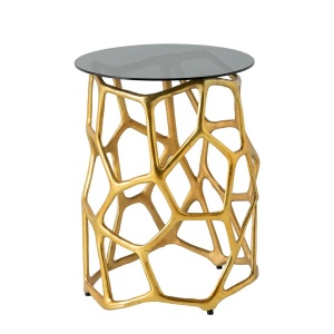 Masuta Laterala, Aluminiu, Auriu, Sticla, Negru, LIQUID GEOMETRIE 50cm